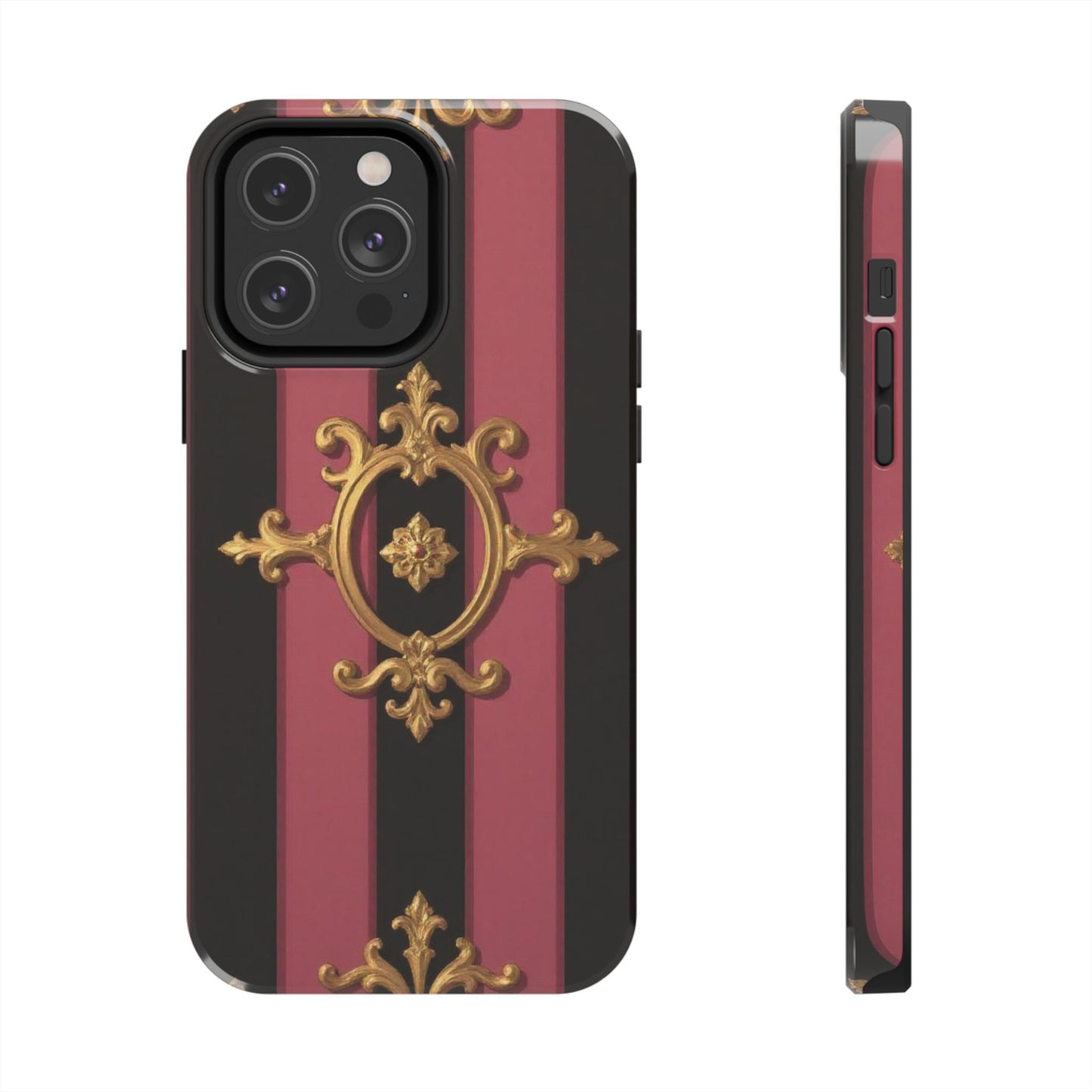 Elegant Black & Mauve Striped Gold Baroque Tough Phone Cases, Luxe Phone Covers, Fashionable Mobile Cases, Gift for Her, Holiday Phone Accessories