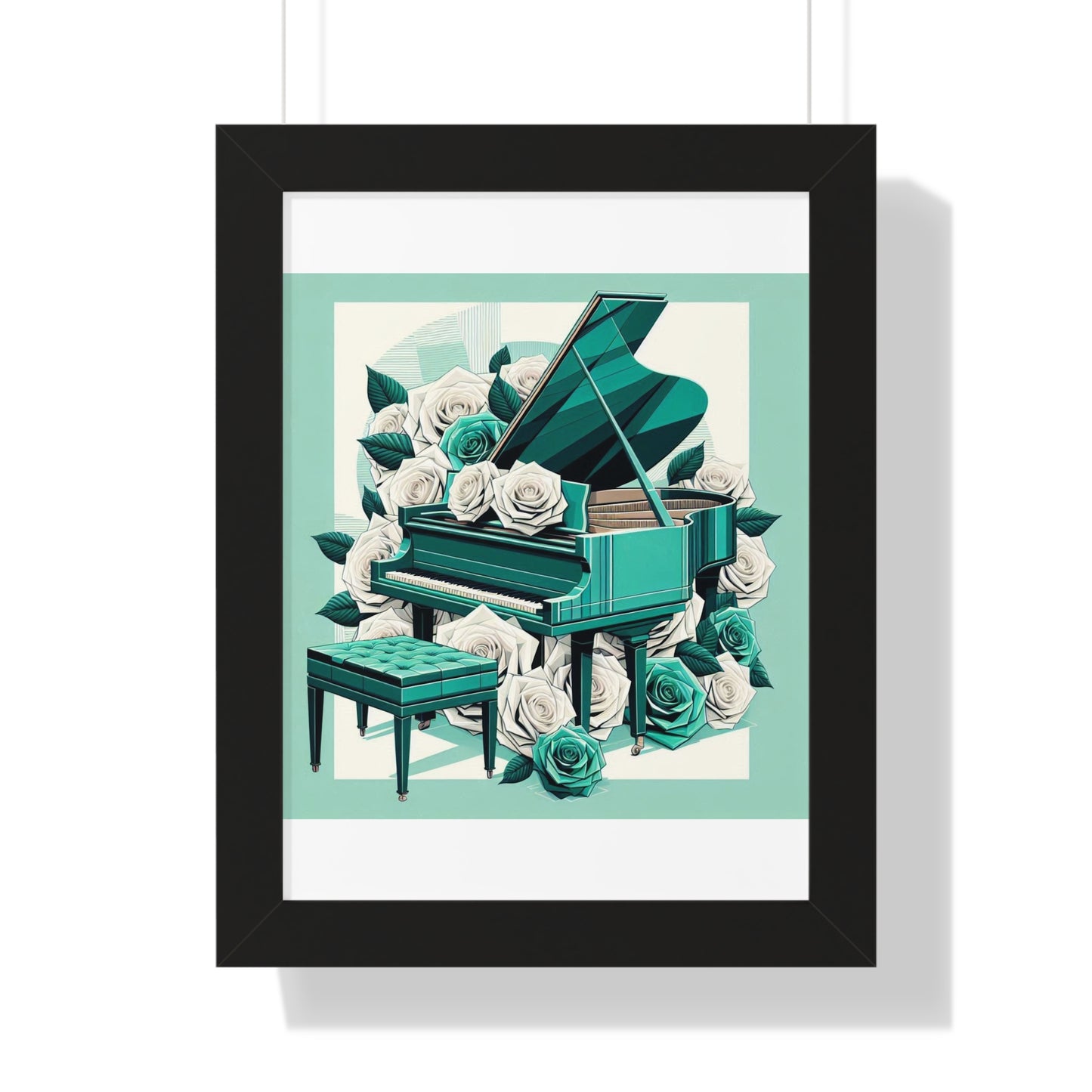 Vertical Poster - Aqua Grand Piano & Roses Wall Art