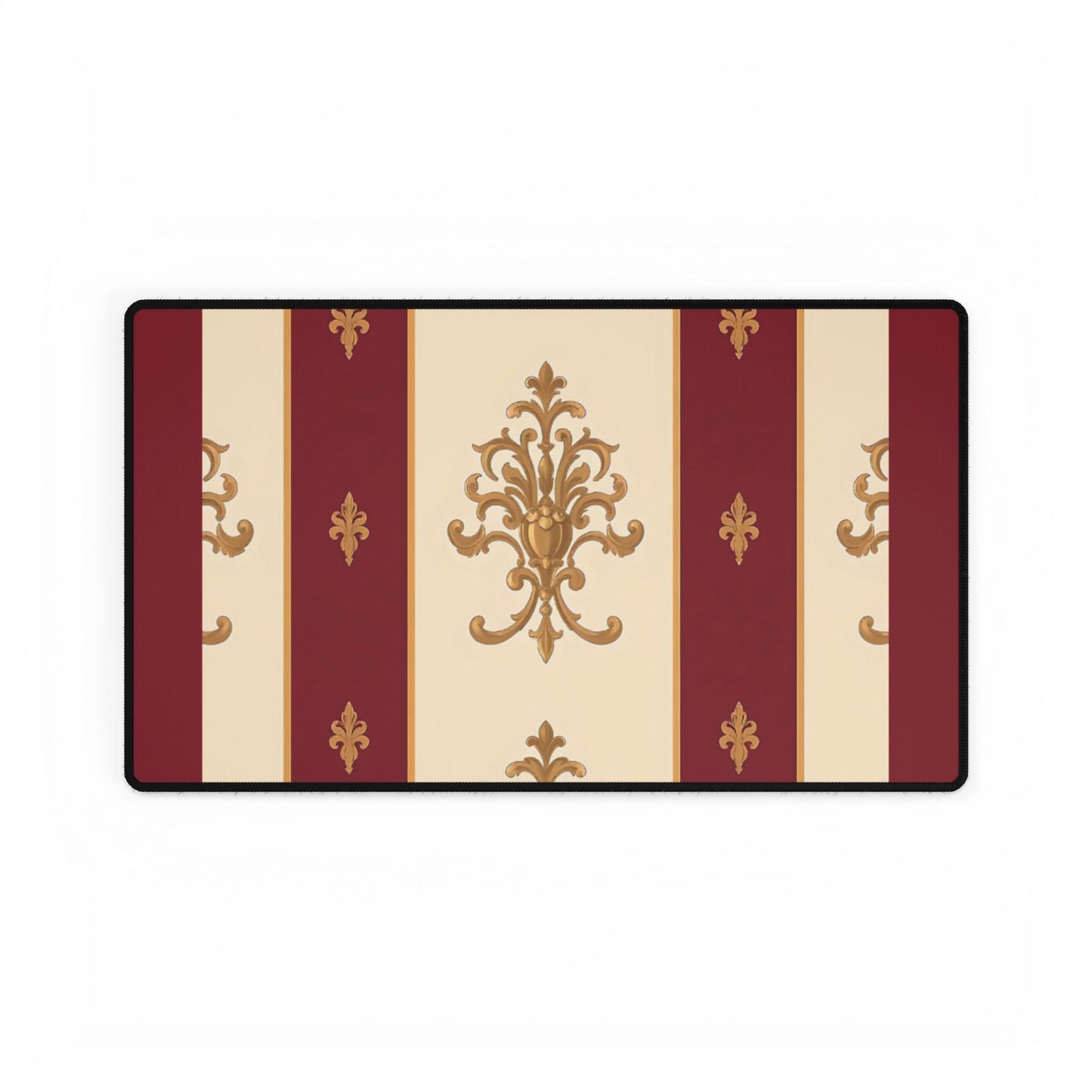 Elegant Floral Motif Desk Mat for Home Office Decor - Dusk Red Striped Gold Damask