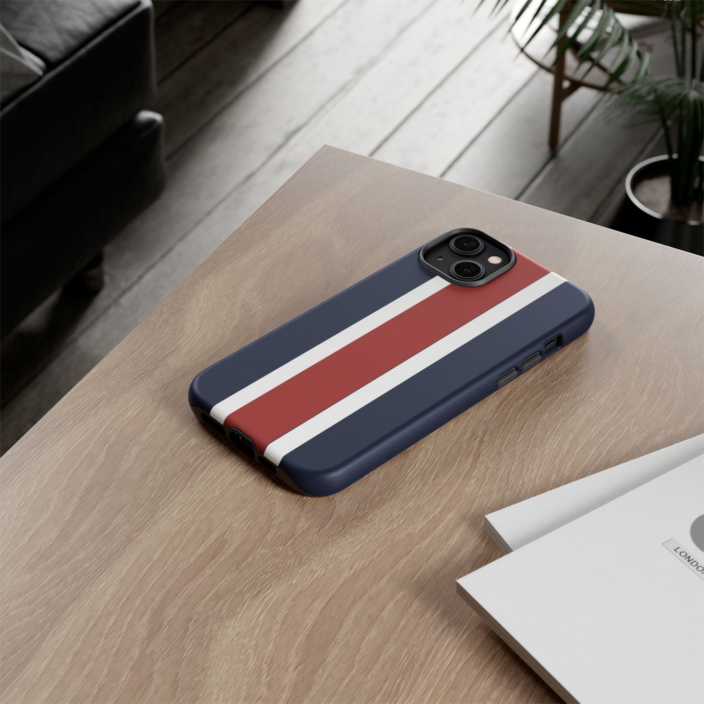 Lunar Midnight & Red-White Striped Stylish Phone Case - Tough Cases, Custom iPhone Cover, Sleek Phone Accessories, Gifts for Him/Her