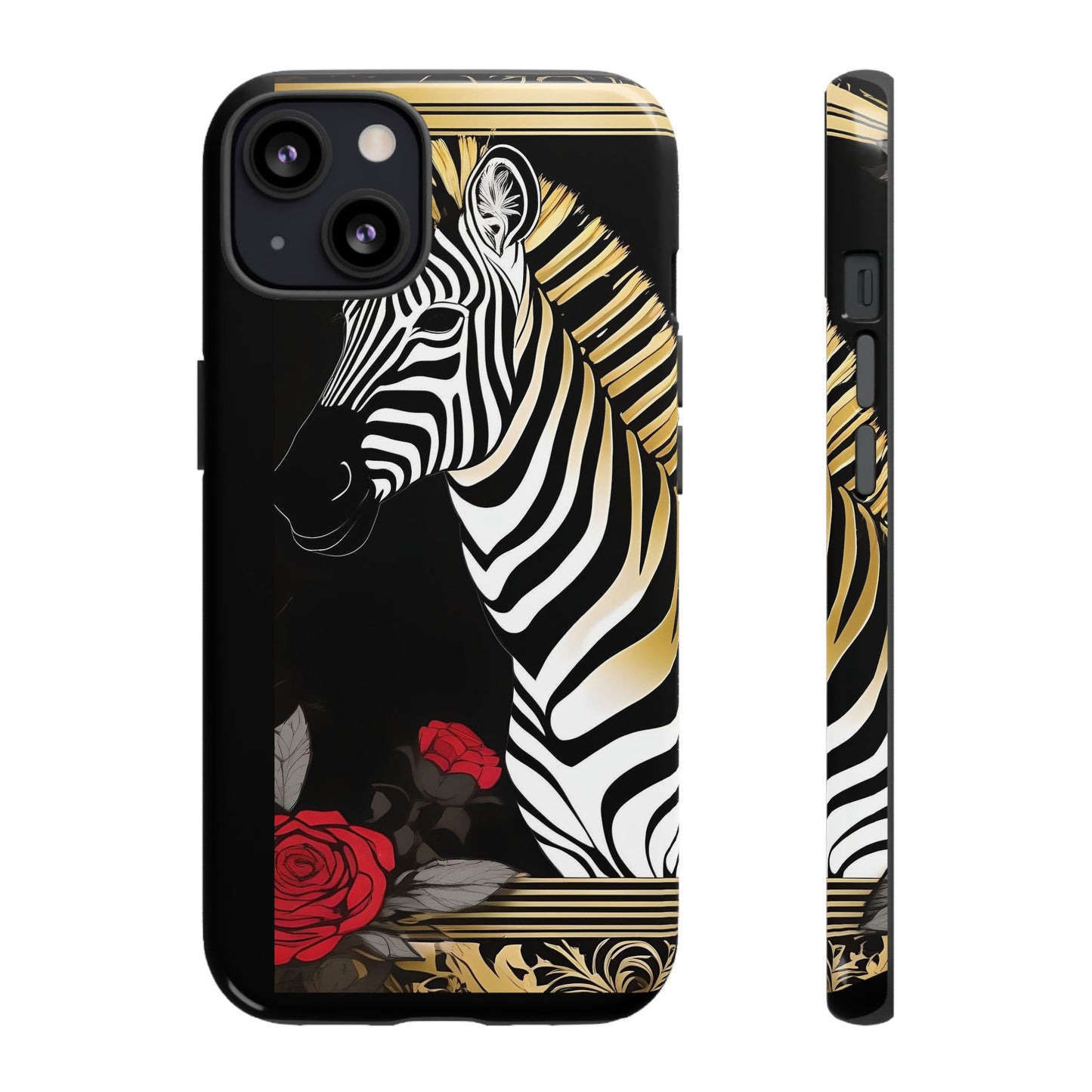 Phone Case - Elegant Zebra & Roses Design