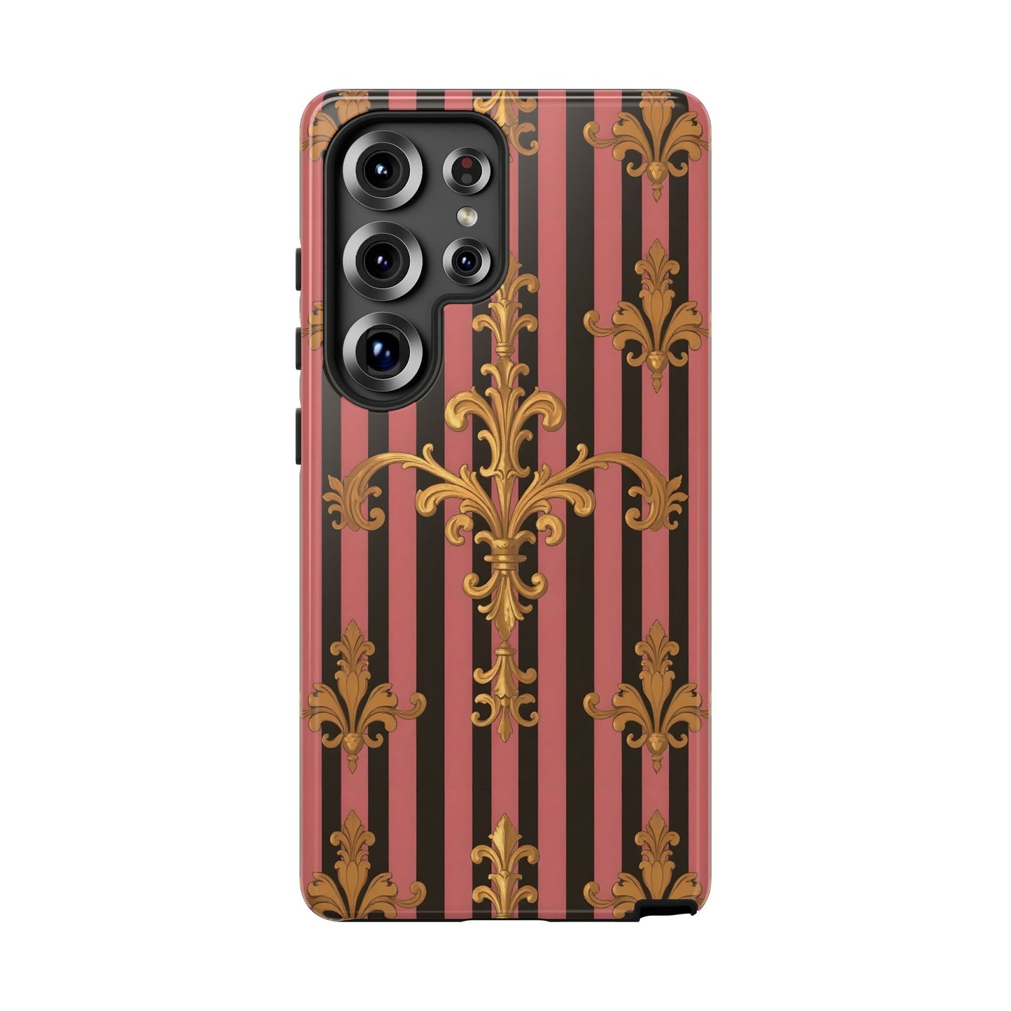 Elegant Floral Motif Phone Case - Tough Cases with Vintage Design - Mauve Striped Gold Damask