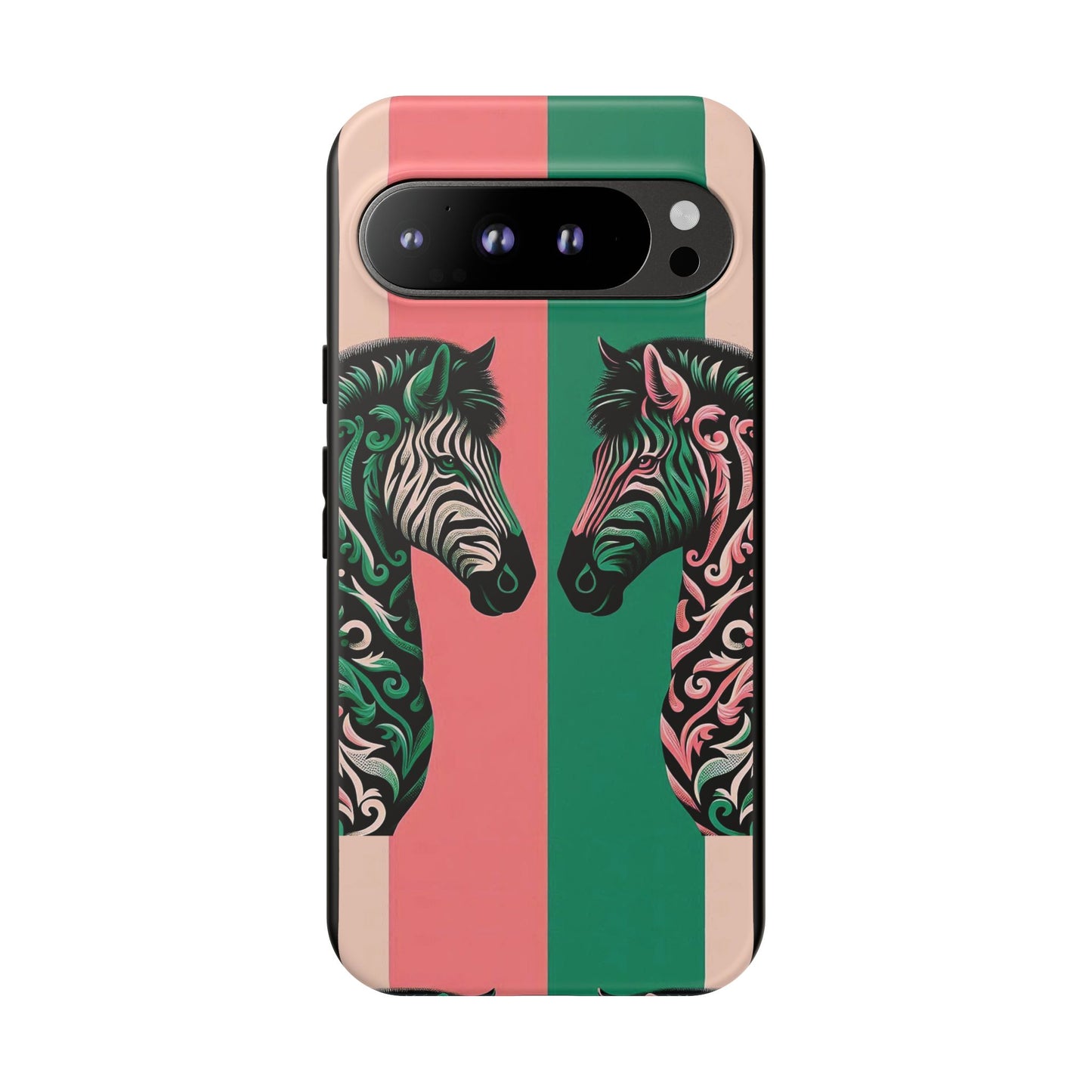 Phone Case - Elegant Pink & Green Zebra Damask Design