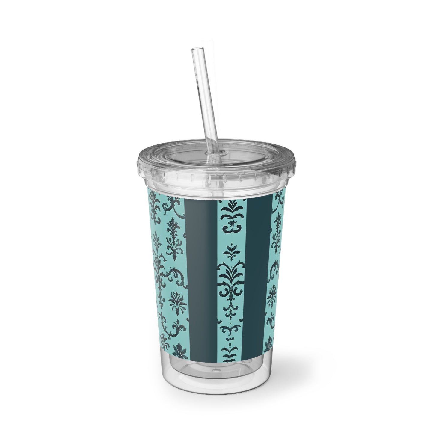 Suave Acrylic Tumbler, Stylish Drink Cup, Reusable Travel Mug, Unique Gift for Friends, Party Accessory - Teal Striped Rococo