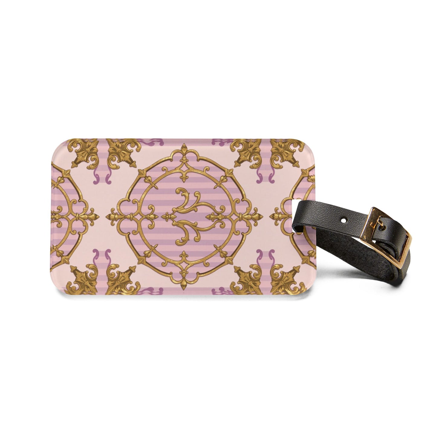 Elegant Vintage Lavender & Alabaster Striped Gold Baroque Luggage Tag, Travel ID Tag, Personalized Travel Accessory, Gift for Travelers