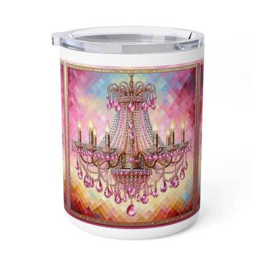 Elegant Chandelier Insulated Coffee Mug, 10oz - Perfect Gift for Coffee Lovers, Home Decor, Housewarming, Birthday, Wedding - Pink Jeweled Chandelier