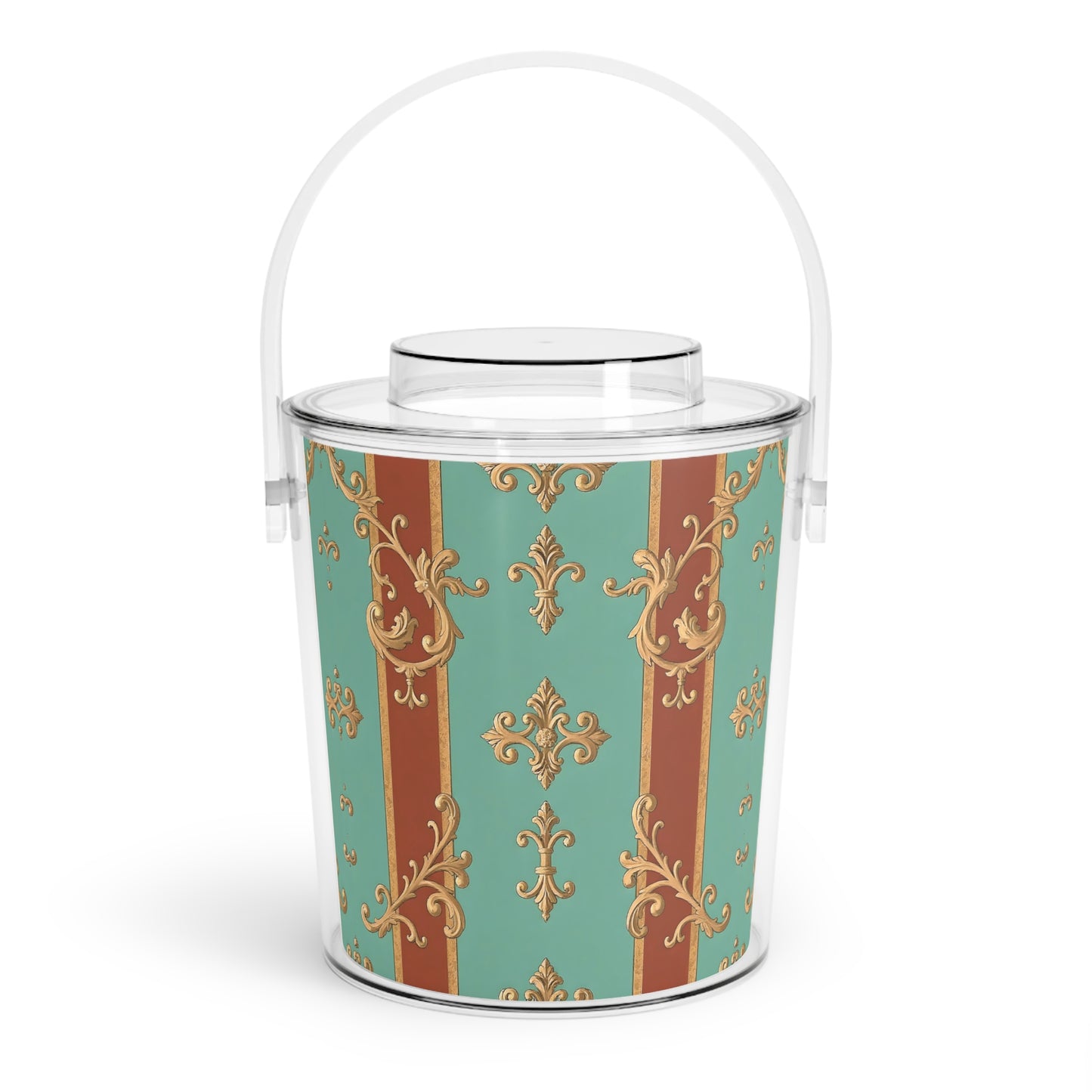 Elegant Vintage Ice Bucket with Tongs - Perfect for Entertaining and Celebrations - Rust & Mint Aqua Striped Baroque