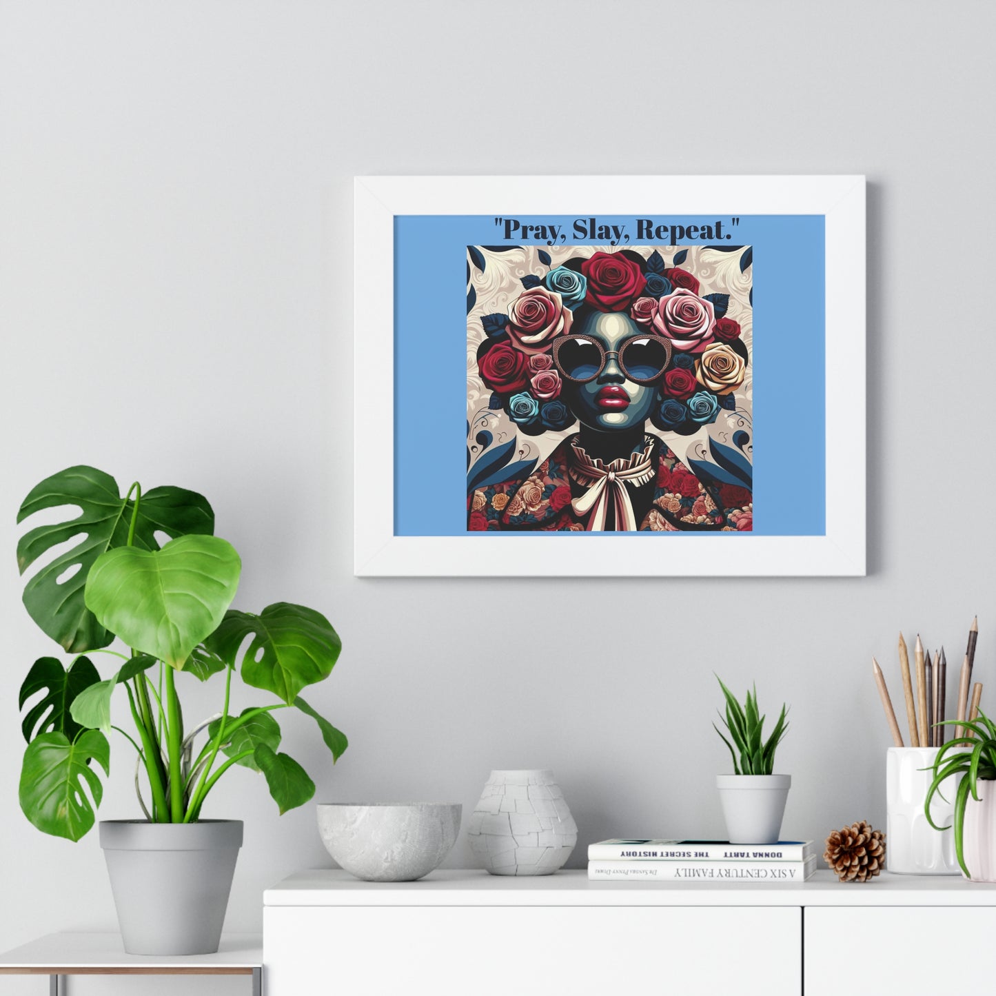 Empowering Art Print – "Pray, Slay, Repeat" Framed Poster for Inspirational Home Decor