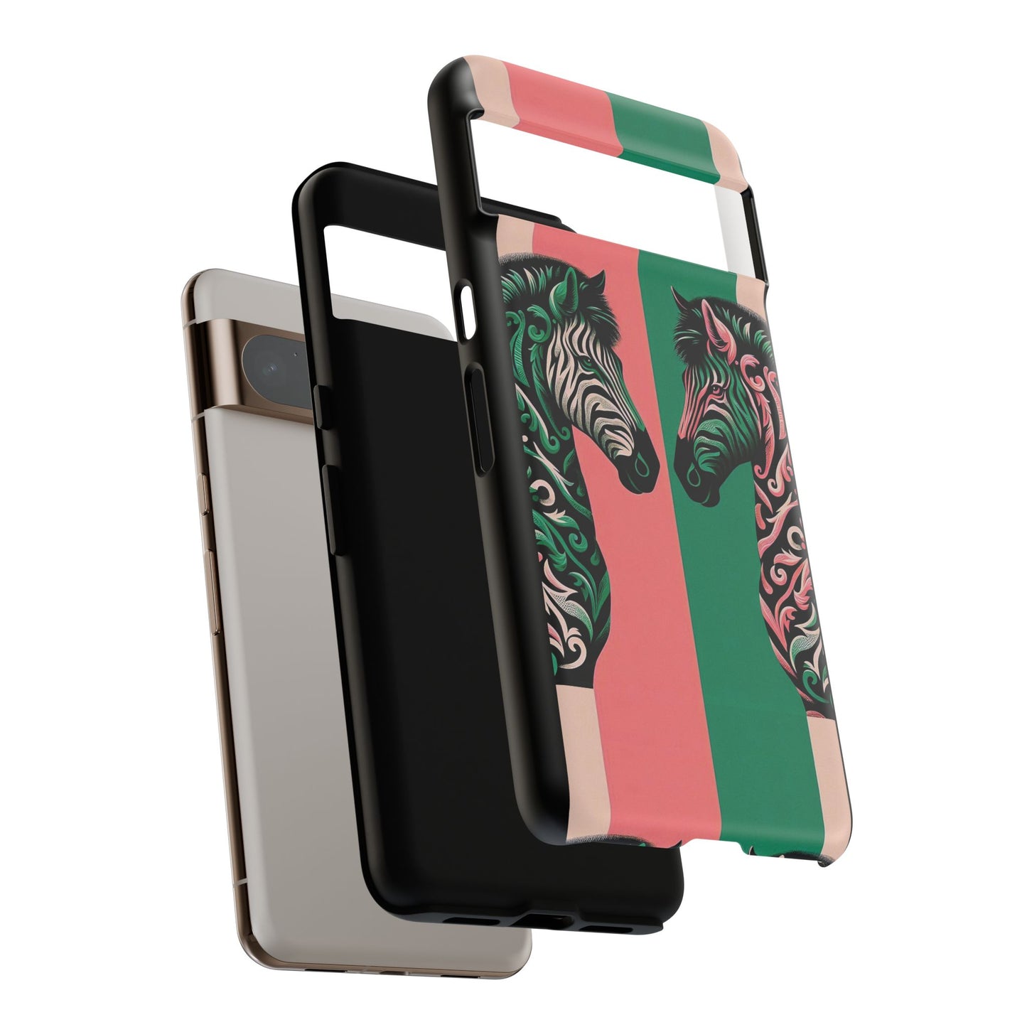 Phone Case - Elegant Pink & Green Zebra Damask Design