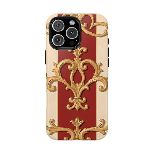 Elegant Luxurious Phone Cases, Stylish Back Cover, Tough Phone Protector, Vintage Floral Case - Alabaster & Dusk Orange Striped Baroque