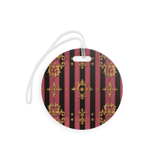 Chic Black & Mauve Striped Gold Baroque Luggage Tags | Elegant Travel Accessories, Personalized Baggage Tags, Travel Gift