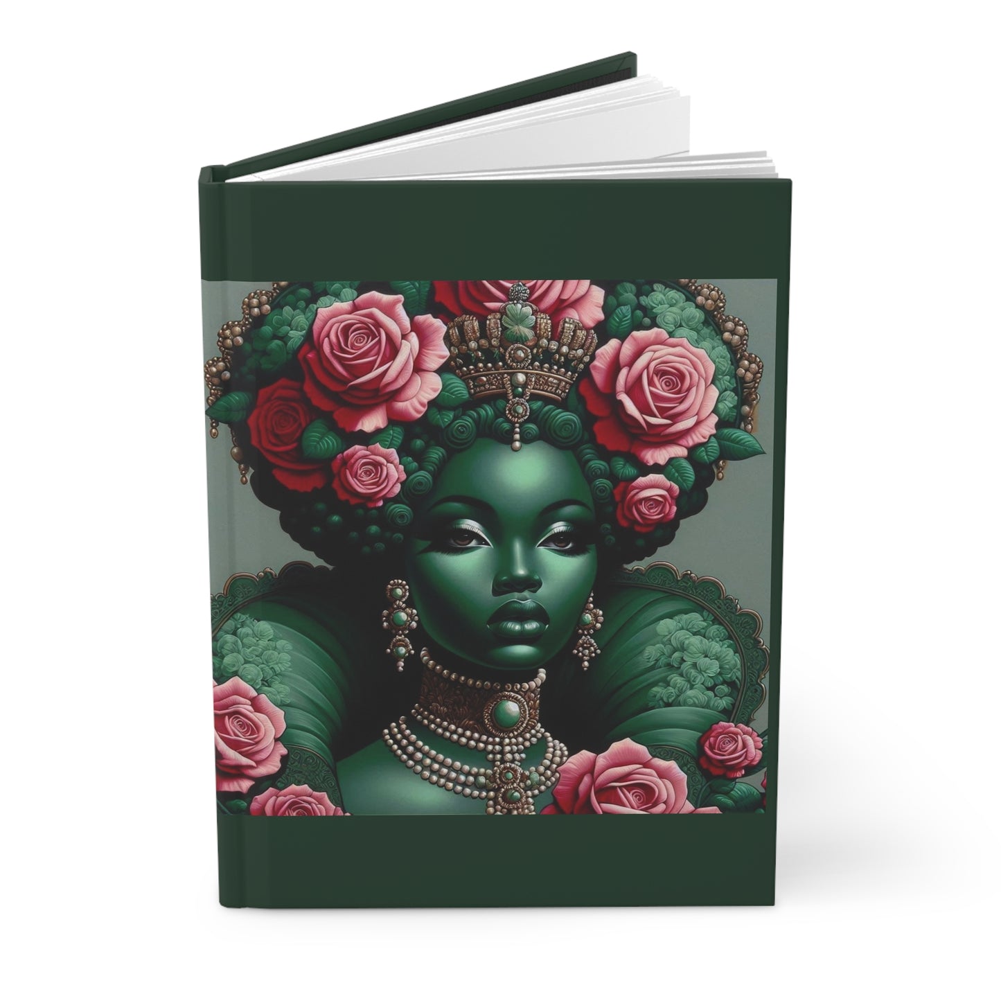 Elegant Floral Hardcover Journal - Stylish Writing Notebook - Green Lady With Roses Design