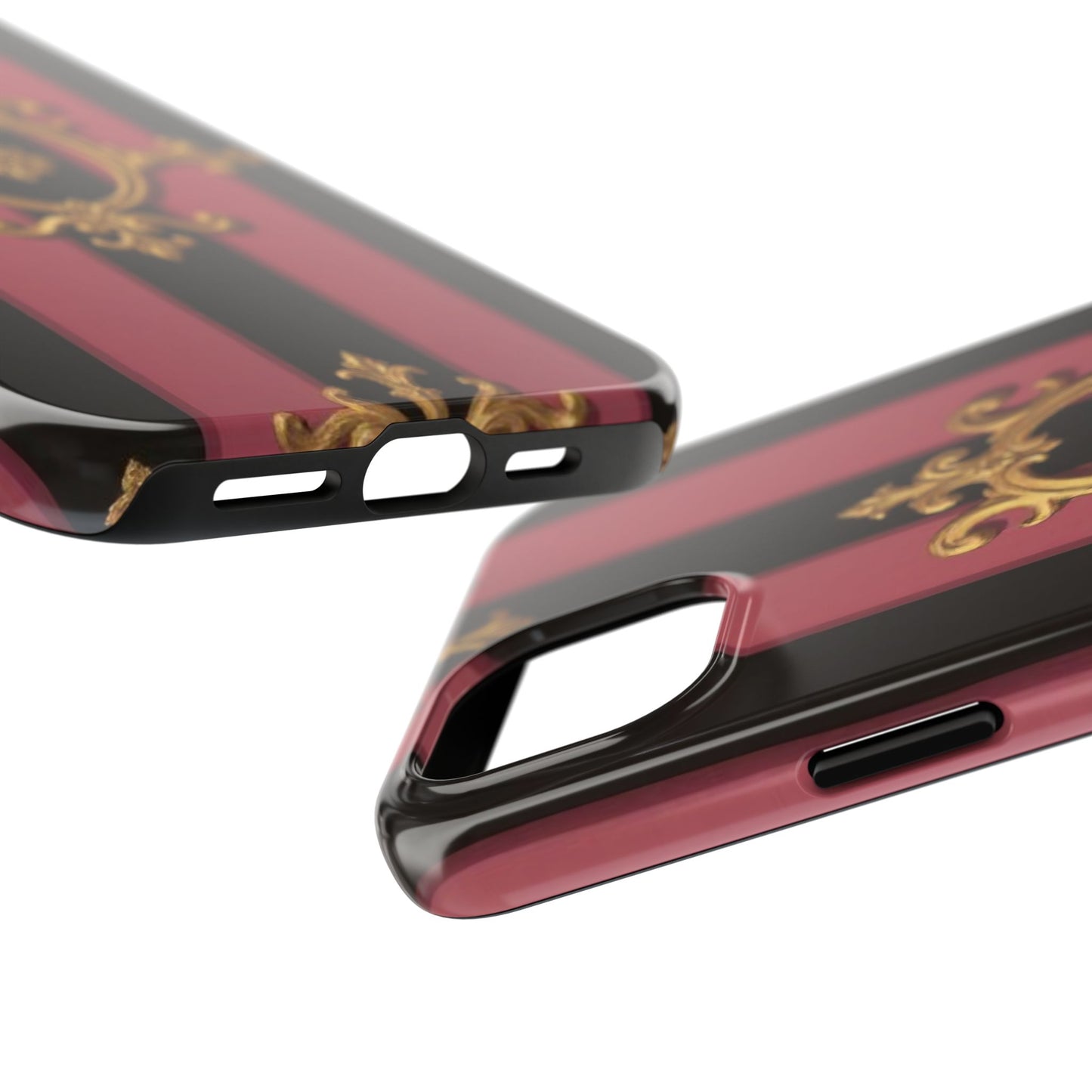 Elegant Black & Mauve Striped Gold Baroque Tough Phone Cases, Luxe Phone Covers, Fashionable Mobile Cases, Gift for Her, Holiday Phone Accessories