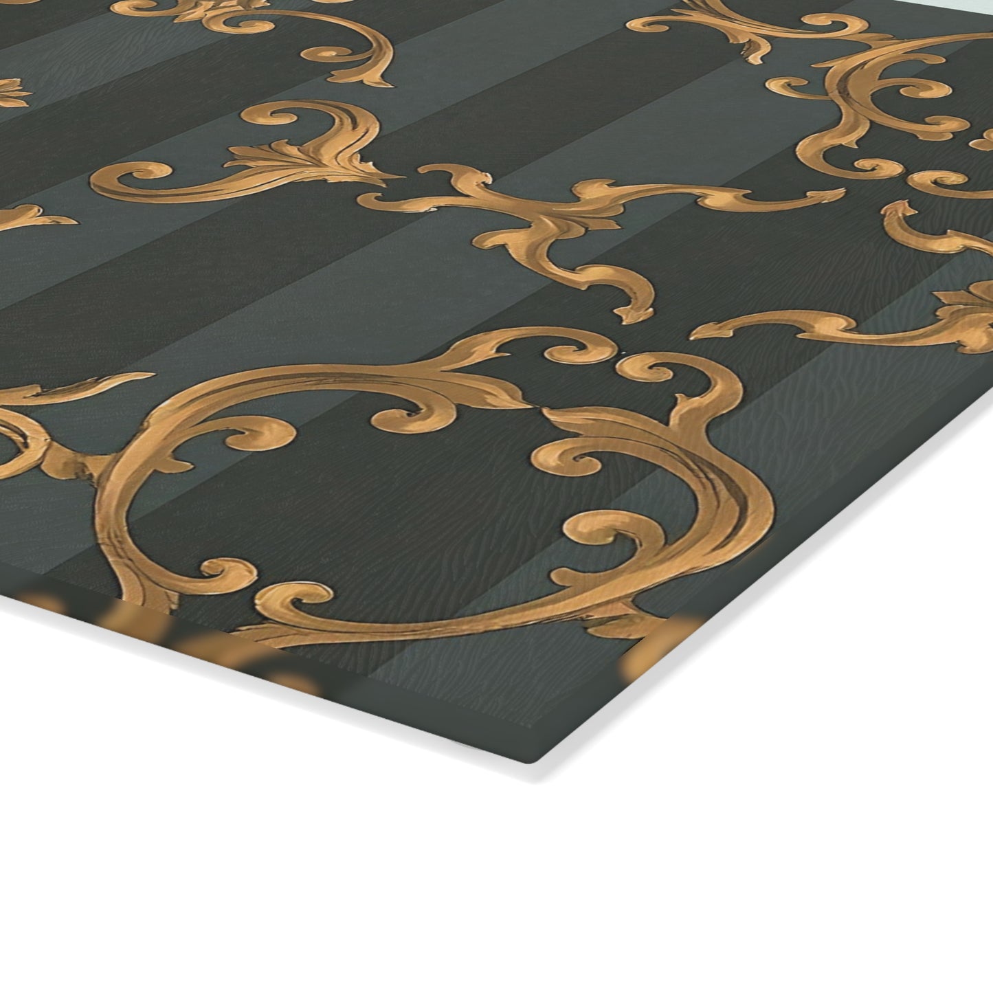 Elegant Glass Cutting Board - Vintage Floral Design for Stylish Kitchens - Gray Striped Baroque