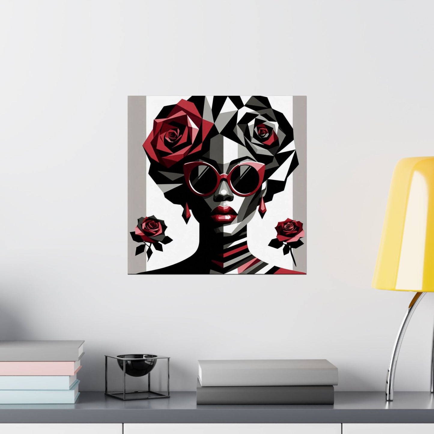 Floral Afro Art Poster - Elegant Matte Vertical Wall Decor - Lady In Red Shades Design