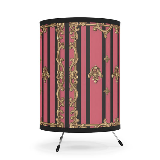 Chic Tripod Lamp with Vintage Style Shade | Elegant Home Lighting, Decorative Lamp, Stylish Decor - Pink Striped Gold Rococo