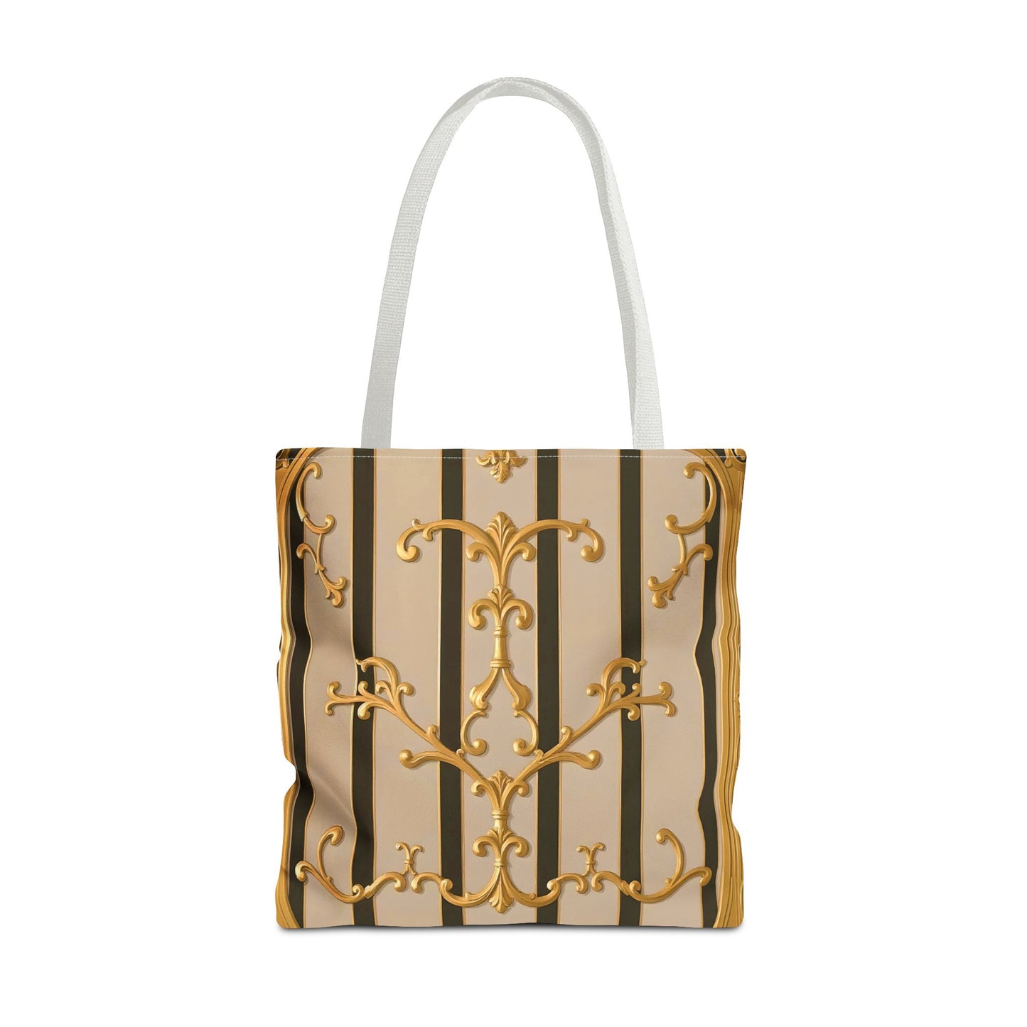 Elegant Gold Pattern Tote Bag - Stylish Carryall for Everyday Use, Eco-Friendly Shopping, Gift for Her - Beige Striped Gold Rococo