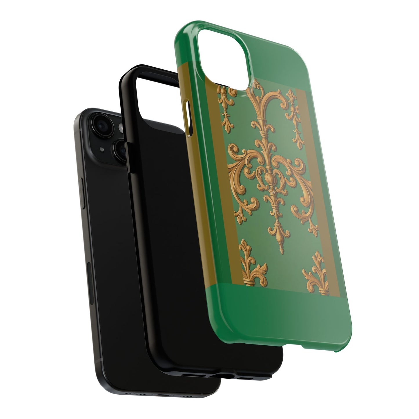 Elegant Floral Tough Phone Case, Durable Phone Cover, Gifts for Her, Stylish Protection, Chic Phone Accessory - Olive Green Striped Rococo