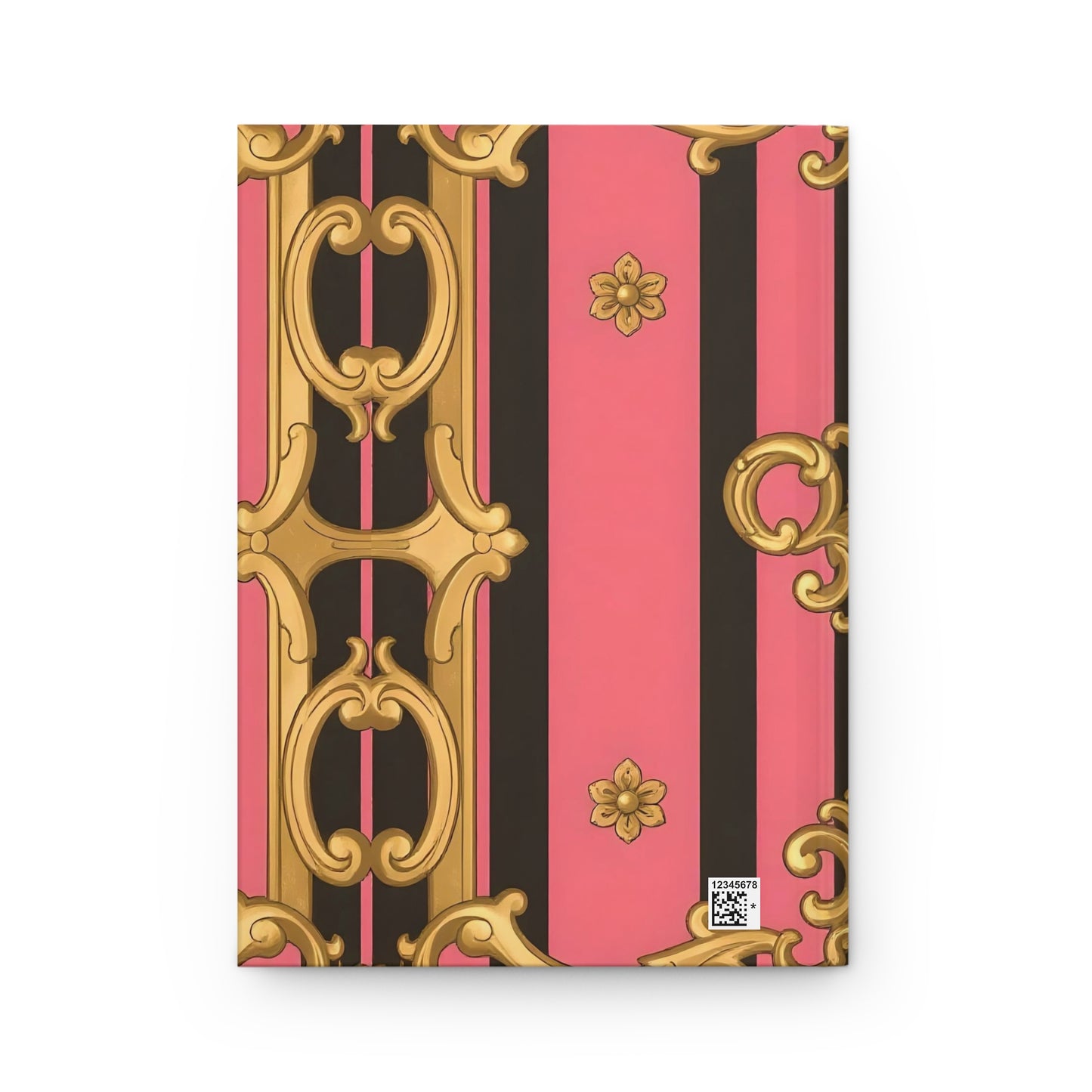 Elegant Hardbound Journal for Creative Minds, Stationery Gift, Floral Note Book - Pink & Black Striped Gold Baroque