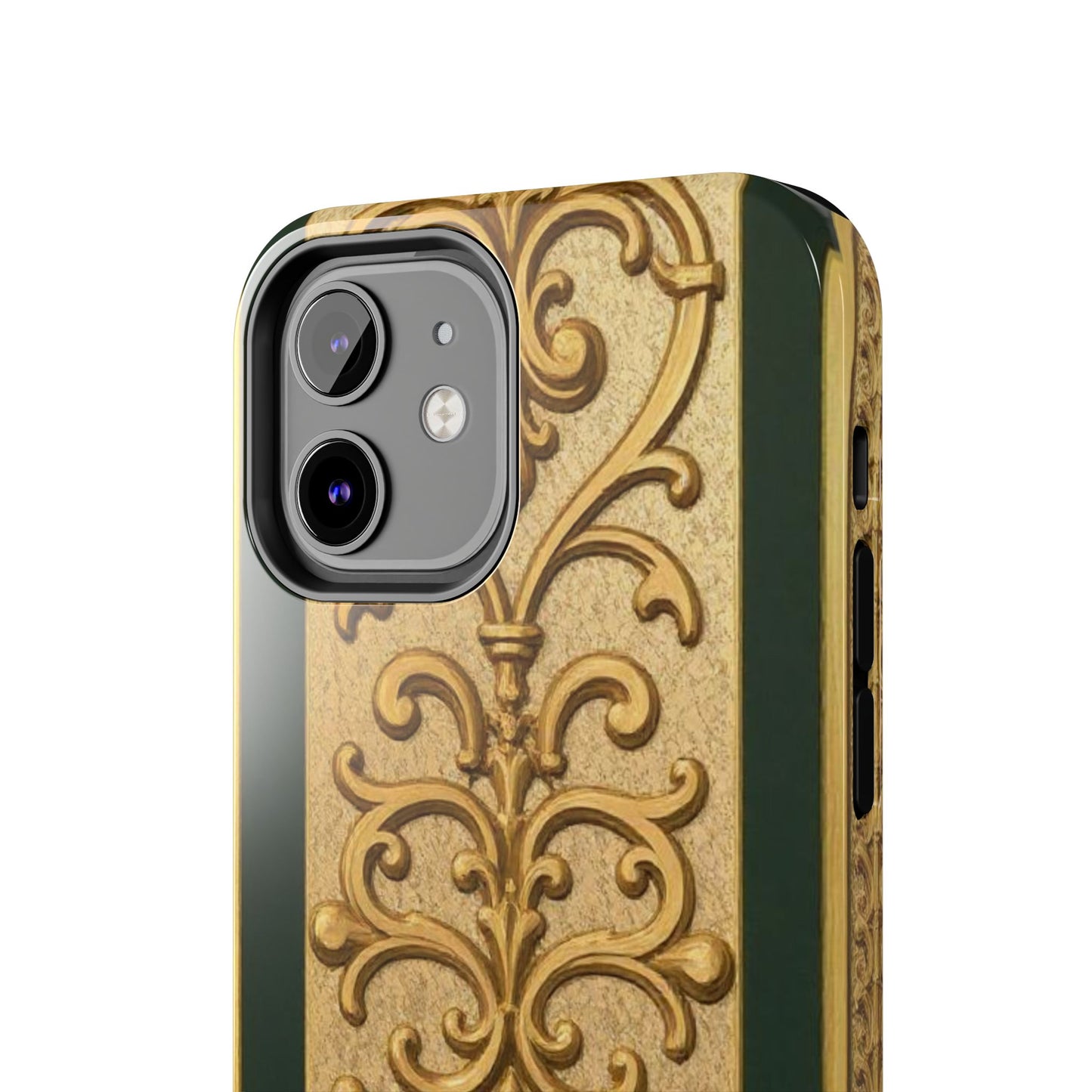 Elegant Teal Striped Gold Baroque Vintage Phone Case, Durable Cell Phone Cover, Floral Phone Protection, Personalized Gift Idea