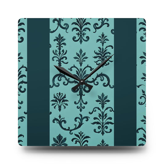 Elegant Floral Acrylic Wall Clock, Vintage Home Decor, Unique Gift for Her, Modern Wall Art, Timeless Keepsake - Teal Striped Rococo