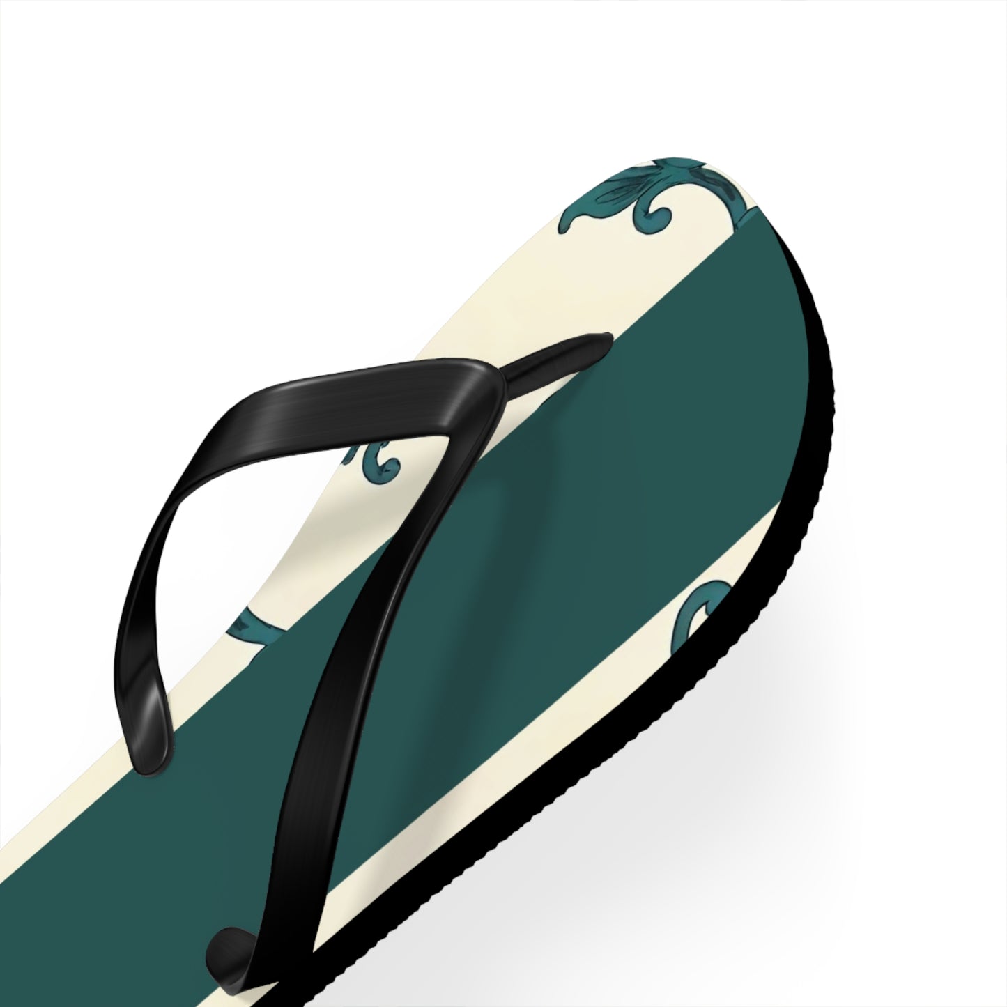 Stylish Summer Flip Flops, Trendy Beach Footwear, Casual Summer Sandals, Vacation Accessories, Eco-Friendly Summer Shoes - Teal Striped Rococo