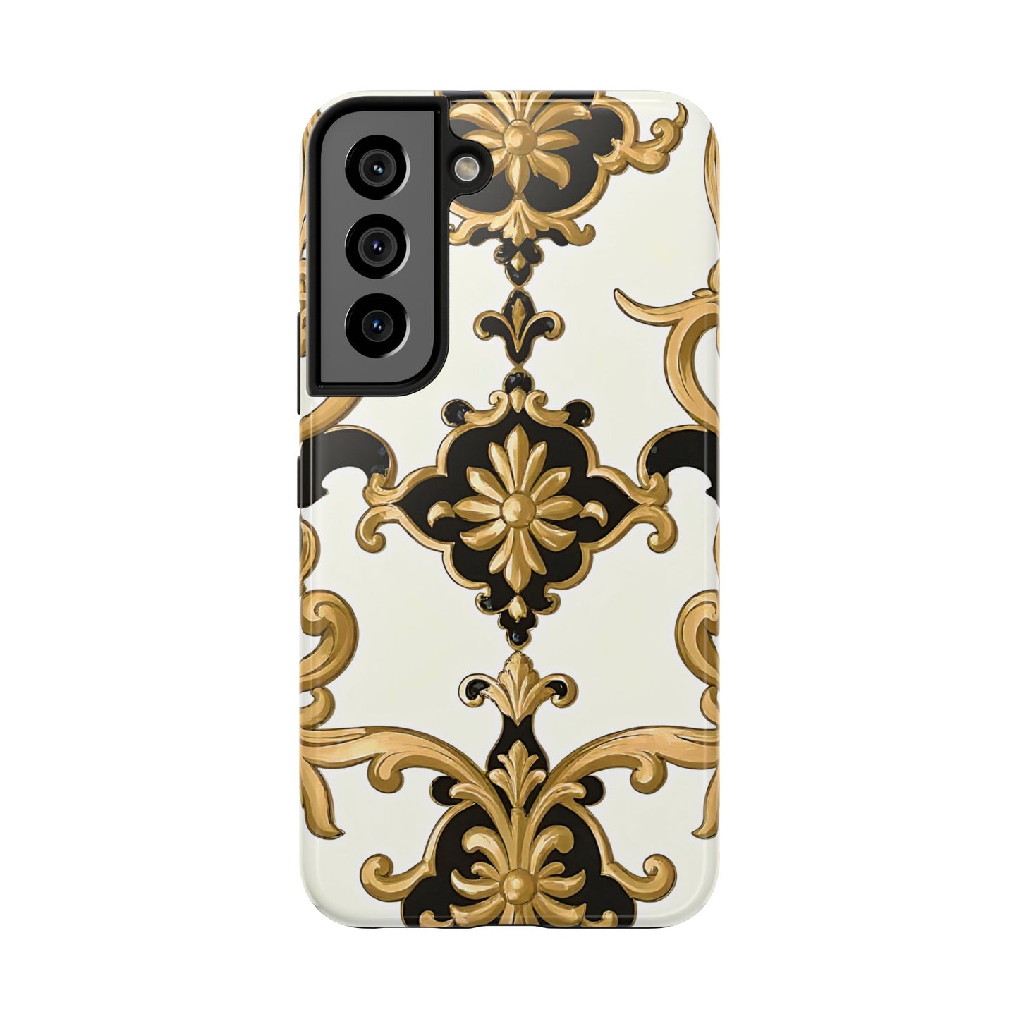 Elegant Floral Tough Phone Cases, Durable Phone Cover, Stylish Phone Accessories, Gift for Her, Chic Phone Cases - Black & Gold Rococo