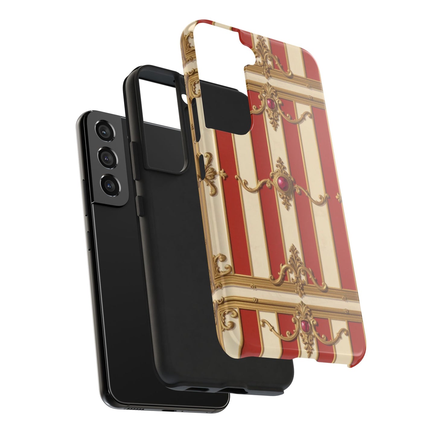 Elegant Alabaster & Dusk Orange Striped Baroque Tough Phone Case - Stylish Protection for Your Device