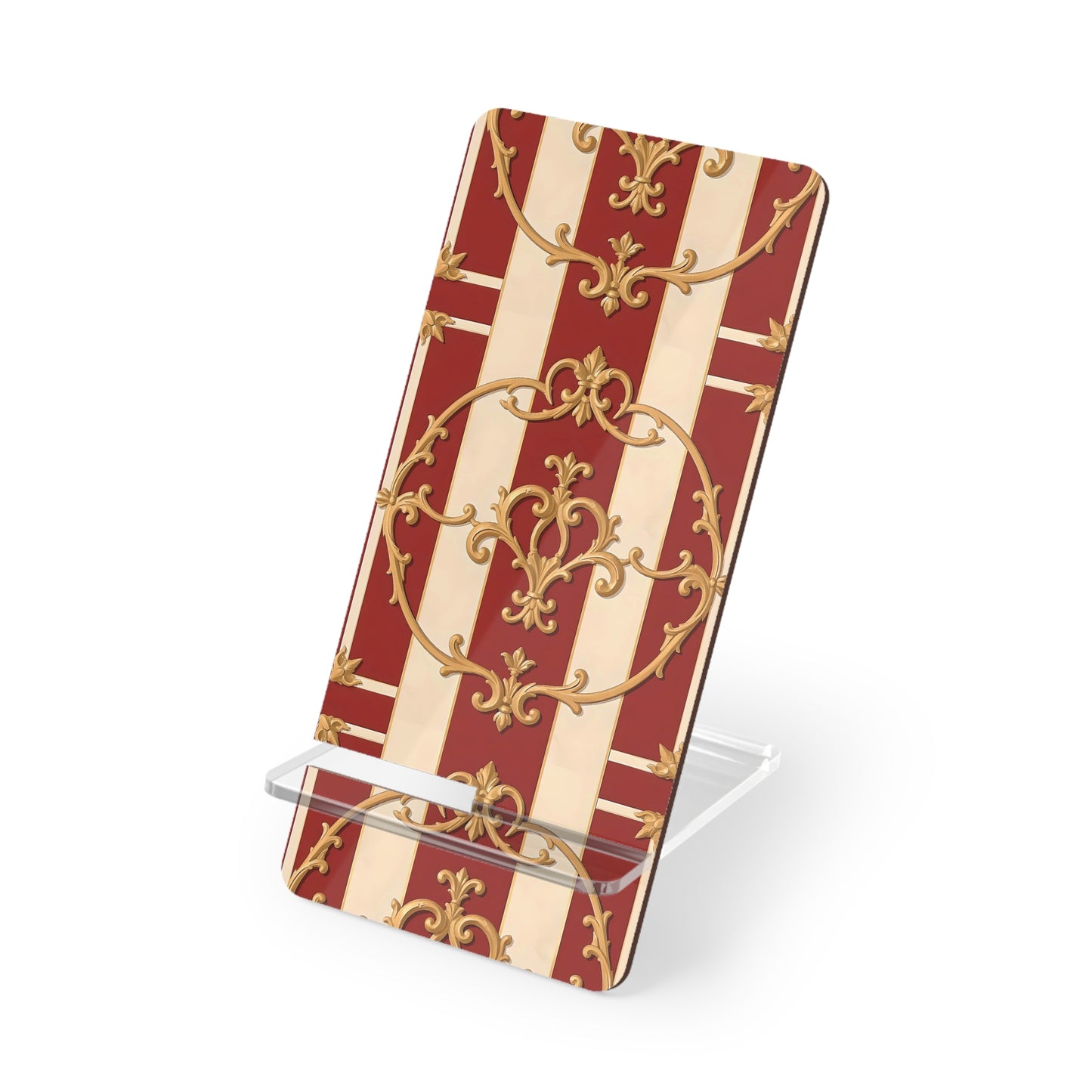Elegant Decorative Smartphone Stand - Stylish Display with Gold Accents - Alabaster & Dusk Orange Striped Baroque