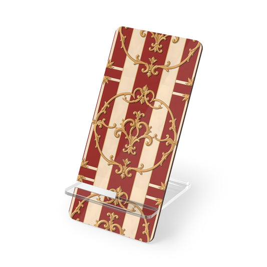 Elegant Decorative Smartphone Stand - Stylish Display with Gold Accents - Alabaster & Dusk Orange Striped Baroque
