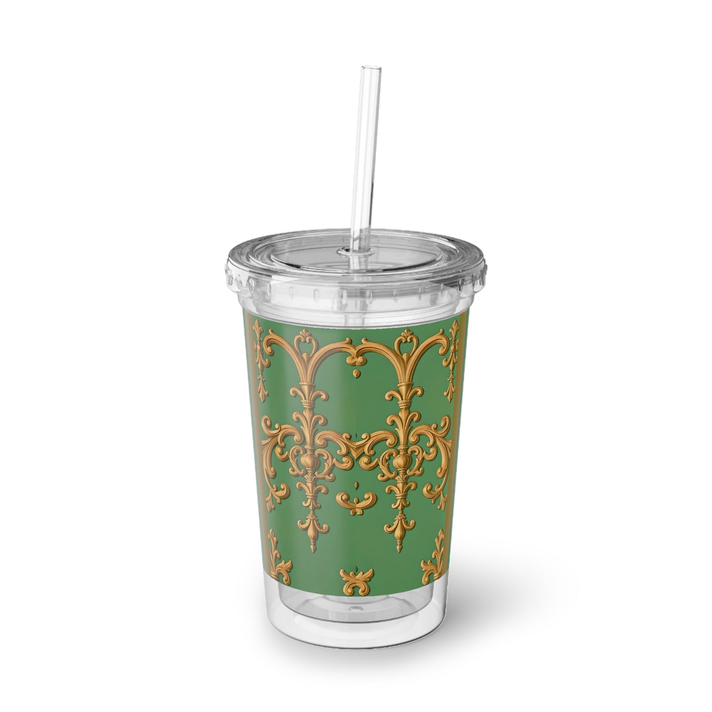 Elegant Acrylic Cup, Stylish Drinkware, Gift for Her, Home Decor, Travel Mug, Reusable Cup, Unique Party Favor - Olive Green Striped Rococo