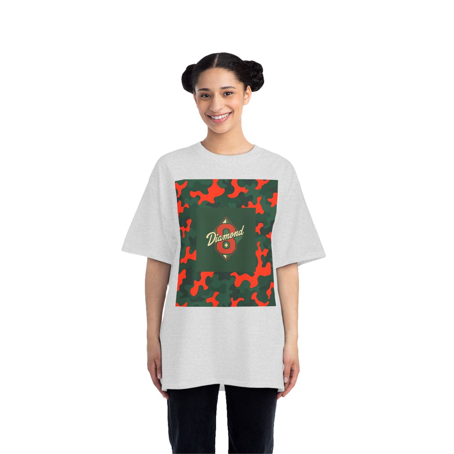 Camo Graphic Tee, Unisex, Trendy Streetwear, Stylish Summer Top, Perfect for Casual Outings - Green & Orange Camo Diamond 8