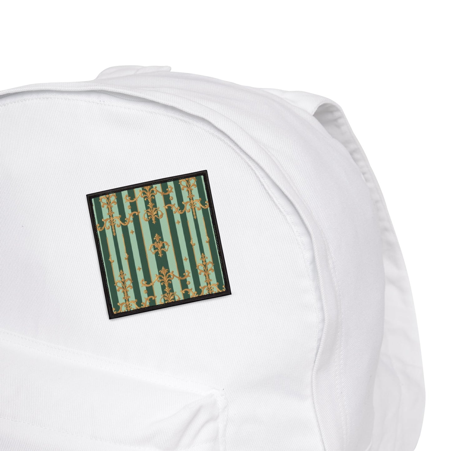 Elegant Vintage Iron-On Patches for Jackets, Bags, DIY Fashion, Unique Style Accessories - Mint Green & Teal Striped Gold Baroque