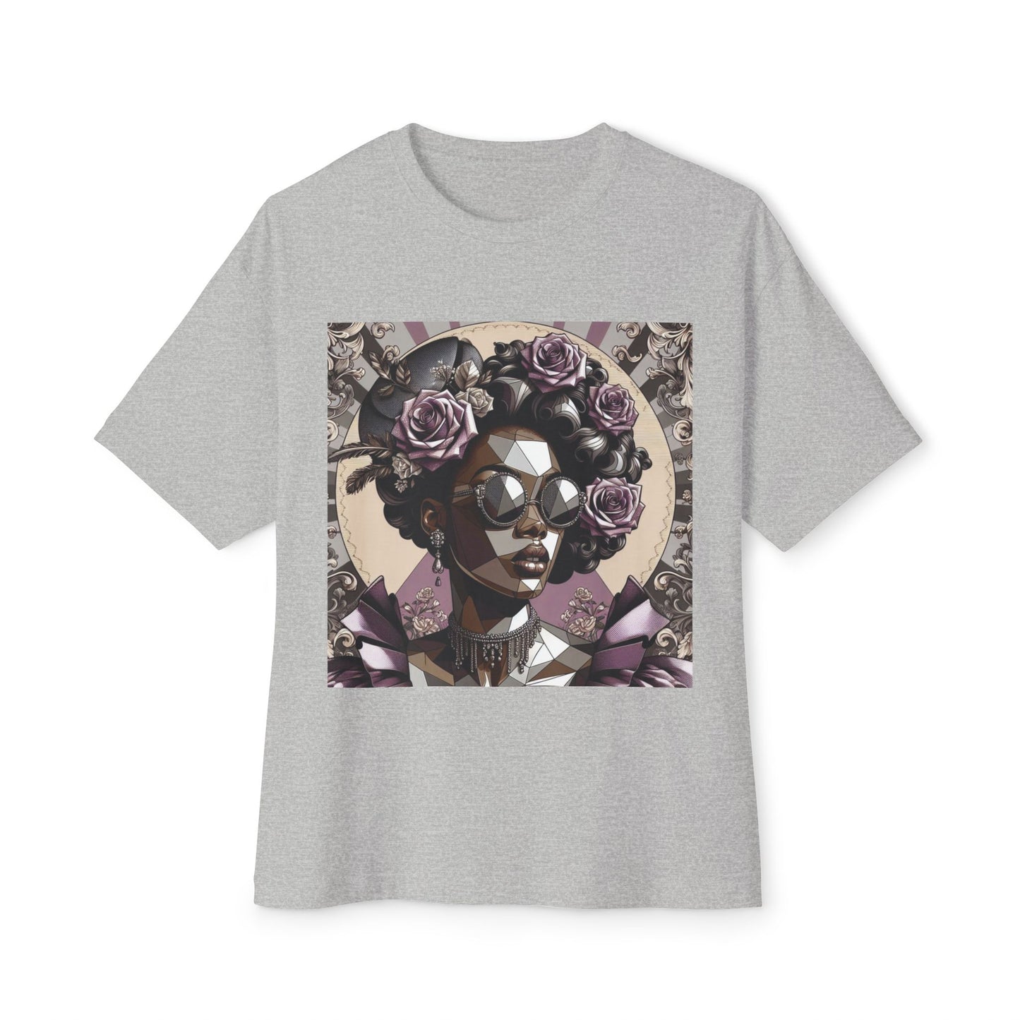 Stylish Graphic Tee with Floral Artwork, Oversized Cotton T-Shirt for Casual Wear, Gift for Art Lovers, Summer Fashion - Lilac Baroque Lady