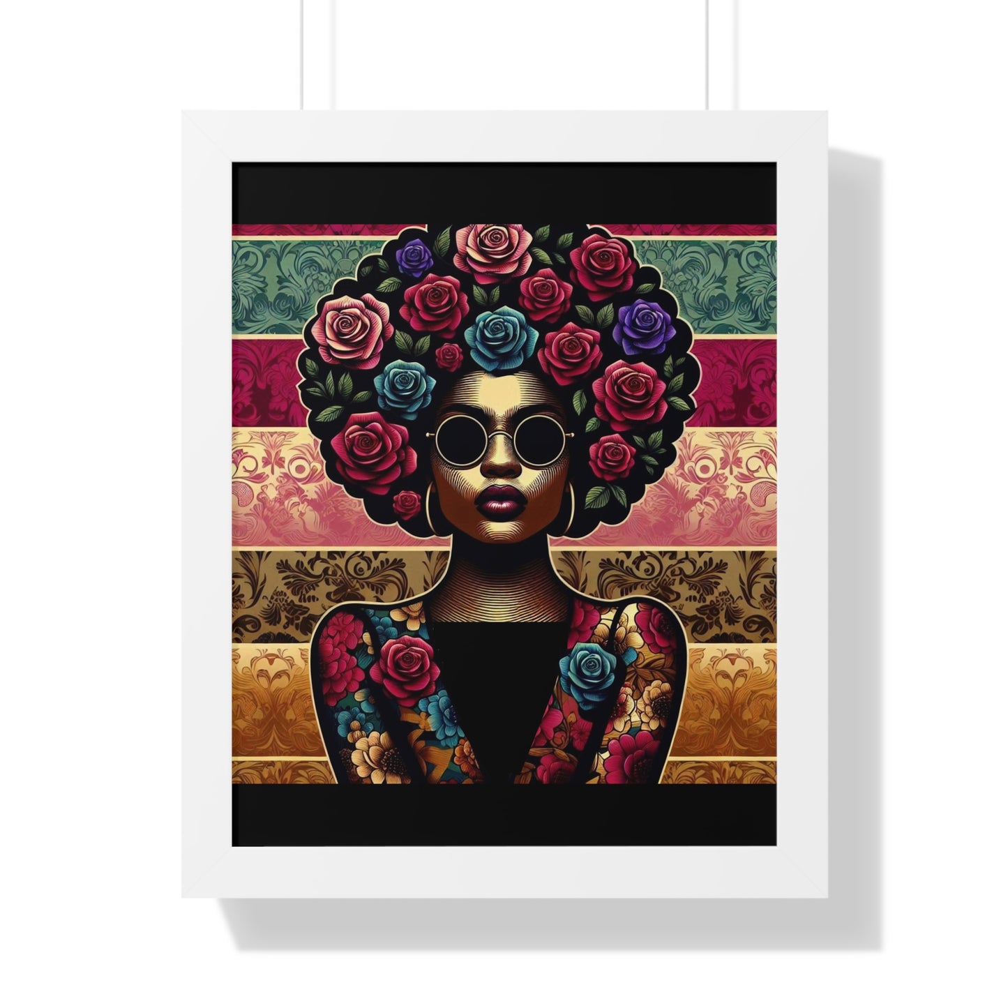 Vertical Poster Lady In Damask & Roses Wall Art