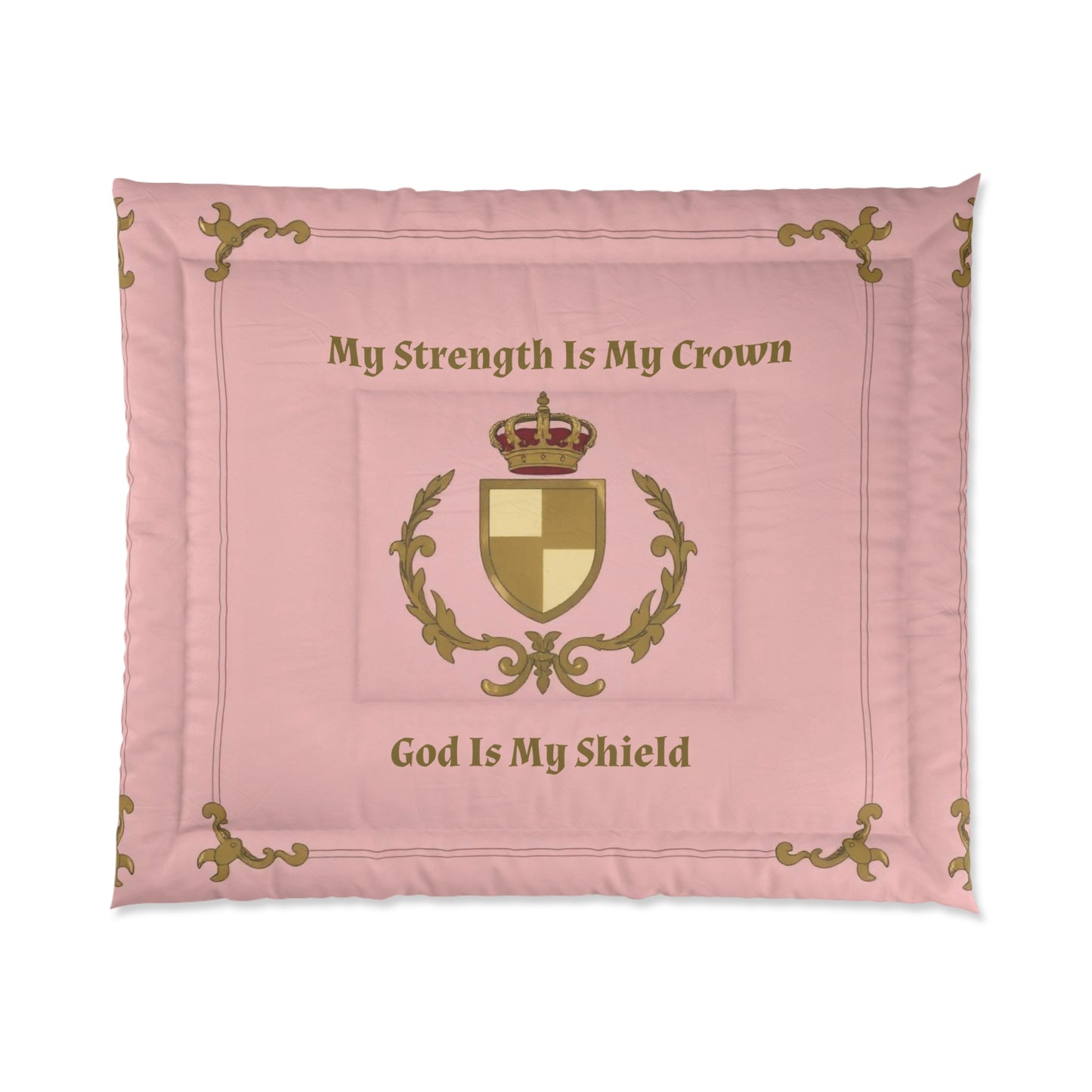 Crest & Crown Spiritual Quote Comforter, Cozy Bedding for Faith and Strength, Bedroom Decor, Perfect Gift for Her, Home Essentials