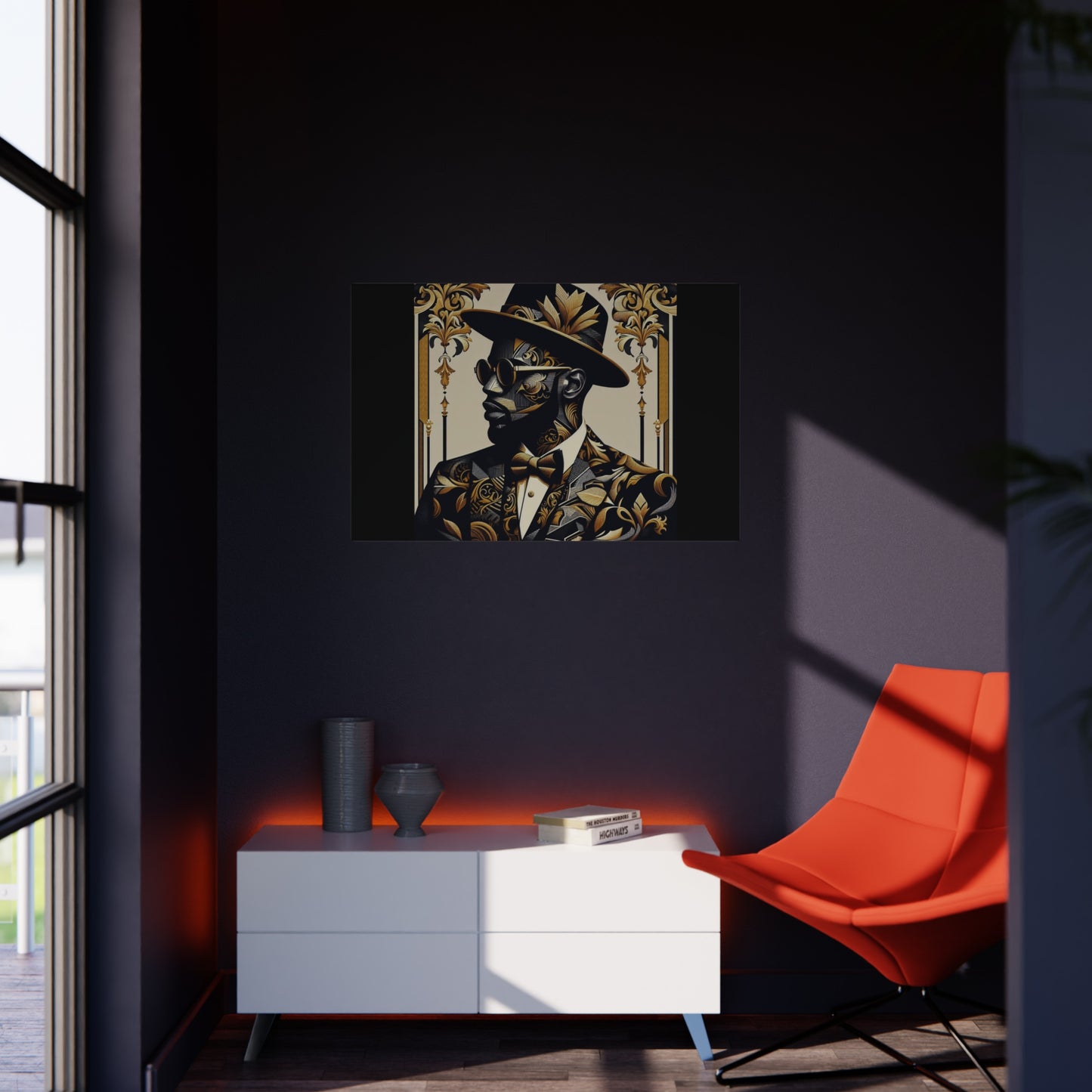 Stylish Foam Board Art, Elegant Wall Decor, Home Office Decoration, Modern Portraits, Unique Gifts for Art Lovers - Damask Man in Black & Gold