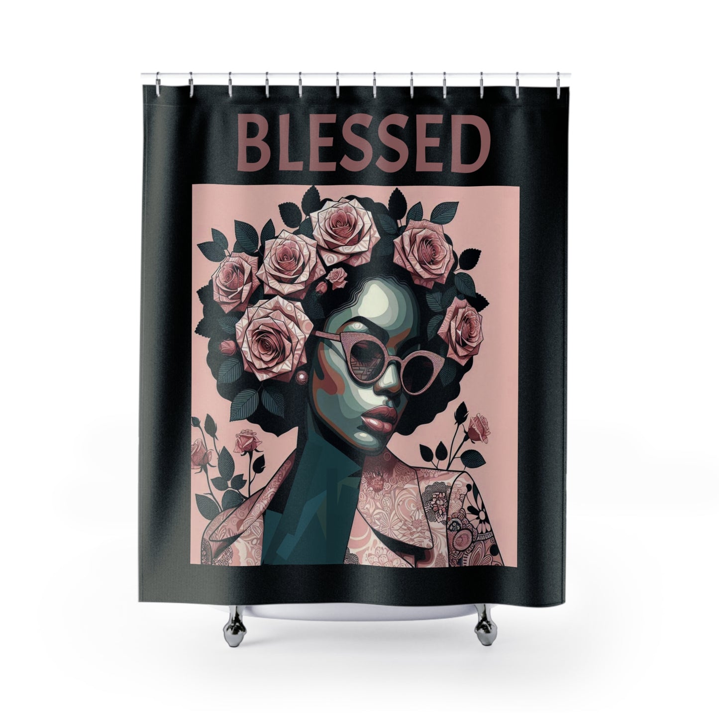 Blessed Floral Shower Curtain - Modern Bathroom Decor, Bohemian Home Accessory, Gift for Her, Inspirational Home Style, Unique Bathroom Art