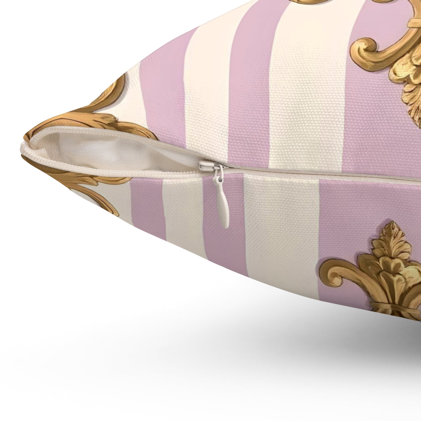 Elegant Decorative Pillow, Luxurious Home Decor, Shabby Chic Accent Cushion, Gift for Hostess - Lilac & Alabaster Striped Gold Baroque