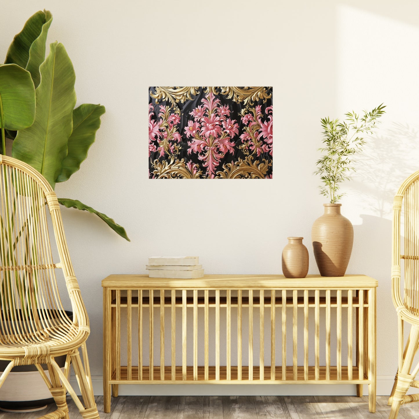 Elegant Floral Foam Board | Decorative Wall Art, Home Decor, Wedding Decor, Party Backdrop - Black & Pink Oil Painting Style Rococo