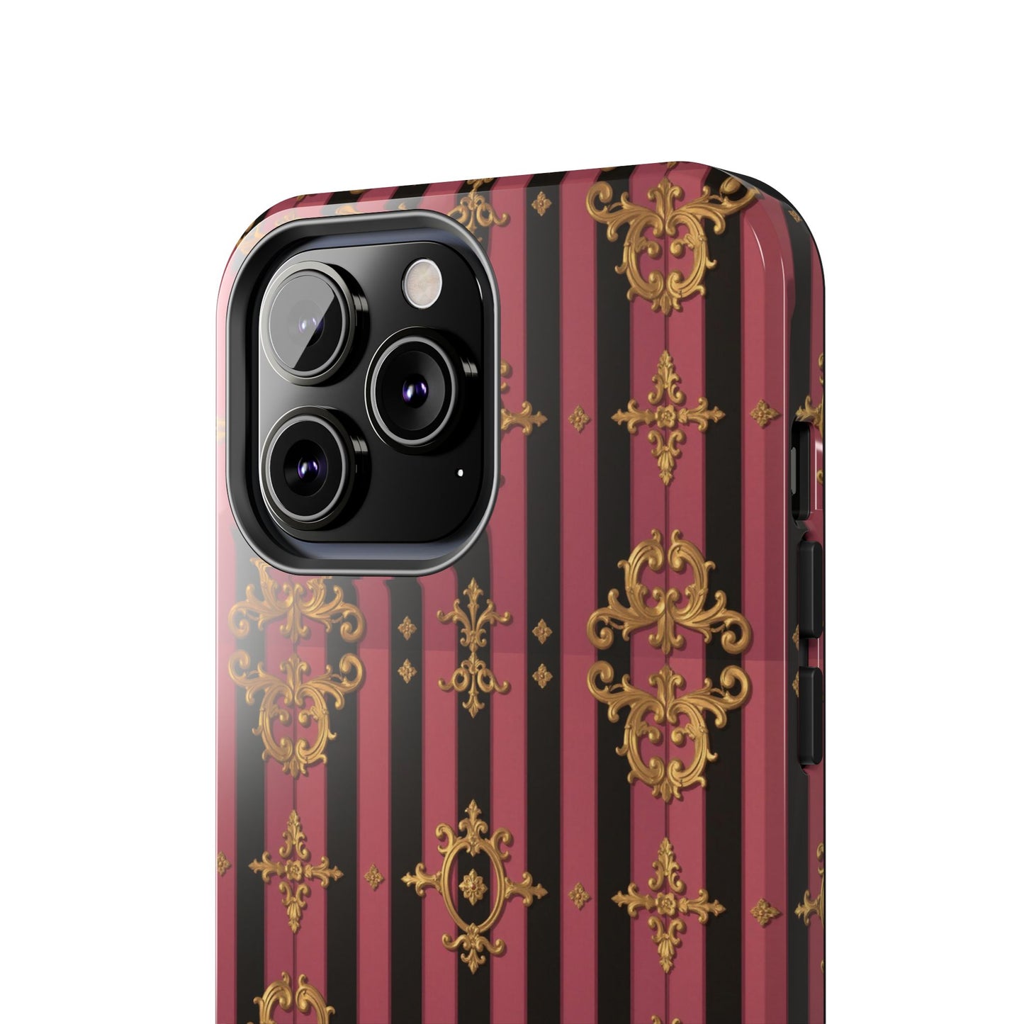 Elegant Black & Mauve Striped Gold Baroque Phone Case, Tough Phone Cases, Stylish Protective Cover, Unique Gift, Luxe Phone Accessories