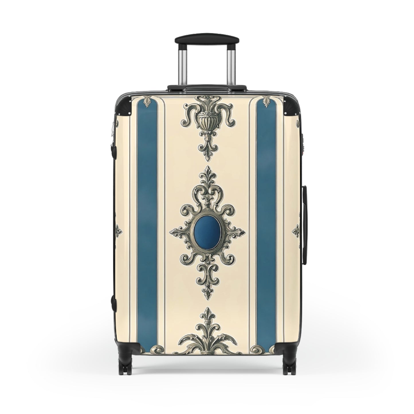 Elegant Vintage Style Suitcase for Travel - Alabaster & Ocean Blue Baroque