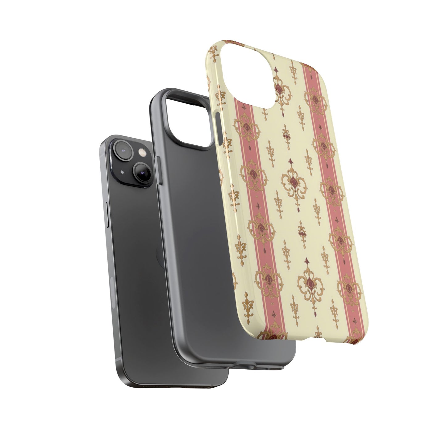 Elegant Floral Motif Phone Case - Tough Cases with Vintage Design - Mauve Striped Gold Damask