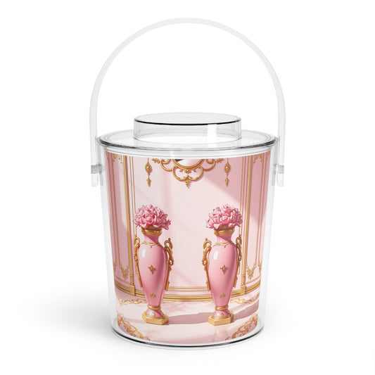 Elegant Pink Ice Bucket with Tongs - Chic Barware for Parties, Bridal Showers, Home Decor, Summer Gatherings
