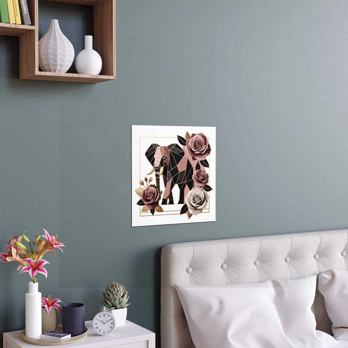 Elegant Floral Silk Poster - Indoor/Outdoor Wall Art for Home Decor - Brown & Mauve Elephant & Roses