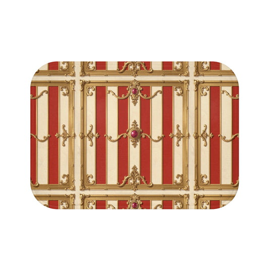Elegant Vintage-Inspired Bath Mat - Decorative Bathroom Accessory - Alabaster & Dusk Orange Striped Baroque
