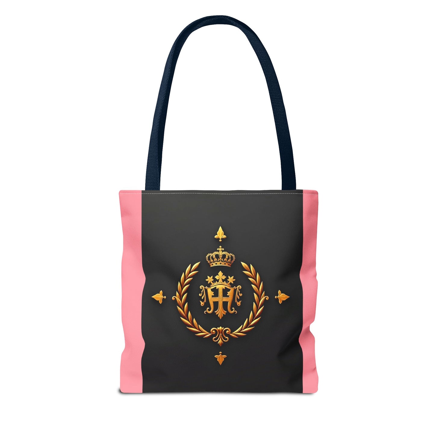 Elegant Monogrammed Tote Bag - Chic Shopper, Eco-Friendly Carryall, Personalized Gift, Stylish Accessory - Pink Striped Gold Crest