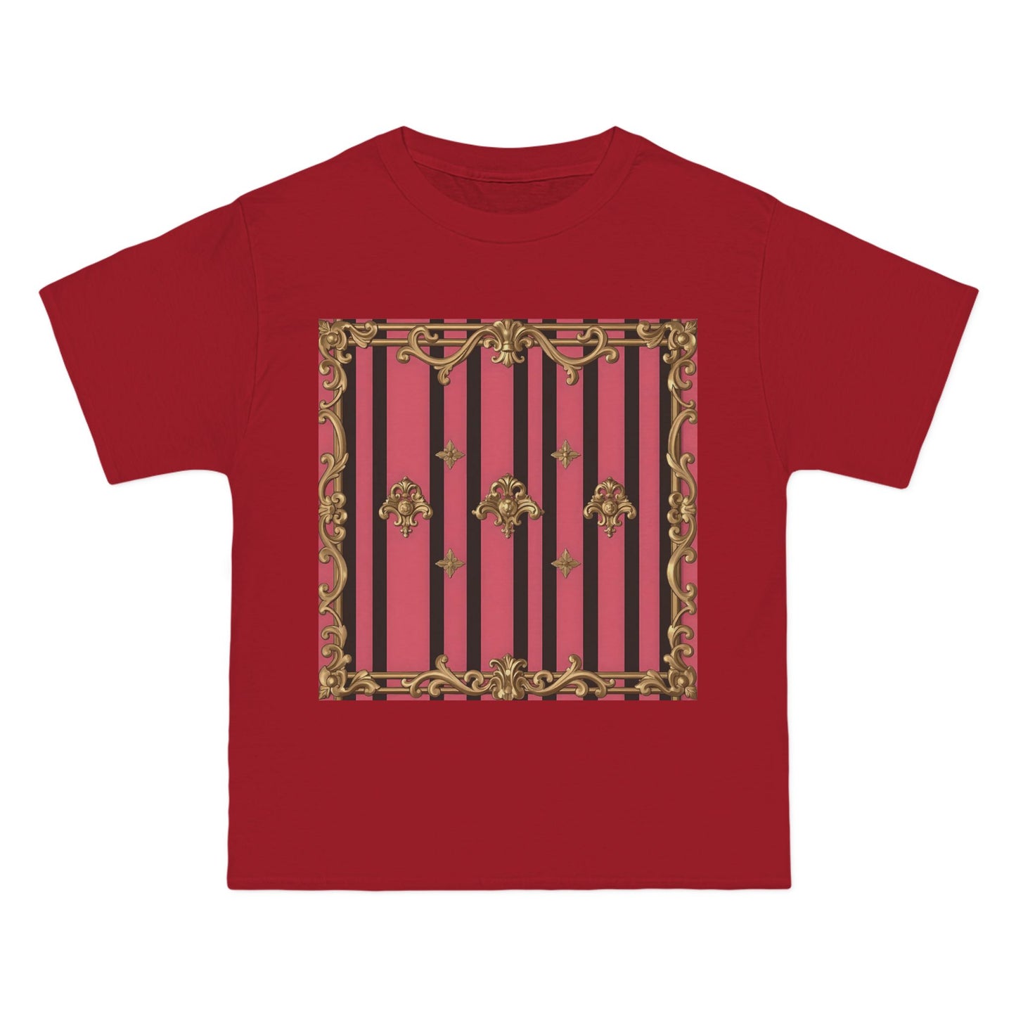 Elegant Baroque Short-Sleeve T-Shirt - Artistic Fashion, Graphics Tee, Unique Gift, Stylish Apparel, Casual Wear - Pink Striped Gold Rococo