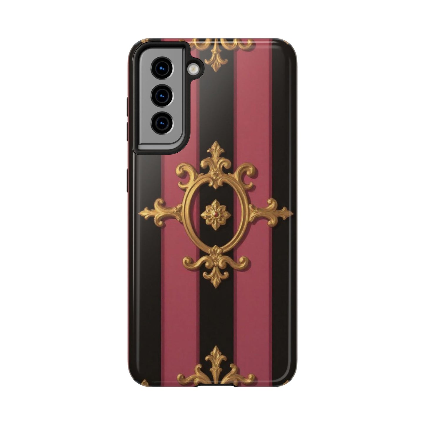 Elegant Black & Mauve Striped Gold Baroque Tough Phone Cases, Luxe Phone Covers, Fashionable Mobile Cases, Gift for Her, Holiday Phone Accessories