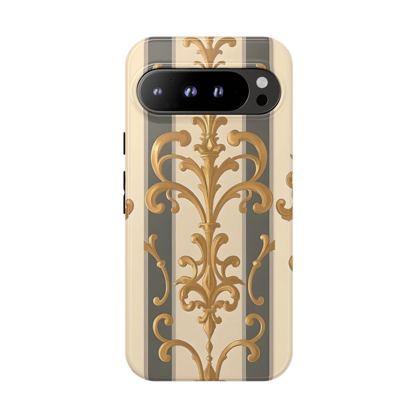Elegant Floral Motif Phone Case - Tough Cases with Vintage Design - Dusk Olive Striped Gold Damask